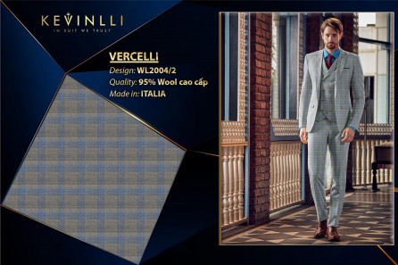WL2004/2 Vercelli CVM - Vải Suit 95% Wool - Xám Caro Xanh Dương